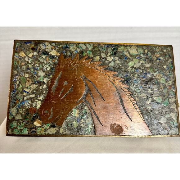 Vintage Mexican Mixed Metals Malachite Lapis Inlay Box - Picture 1 of 10